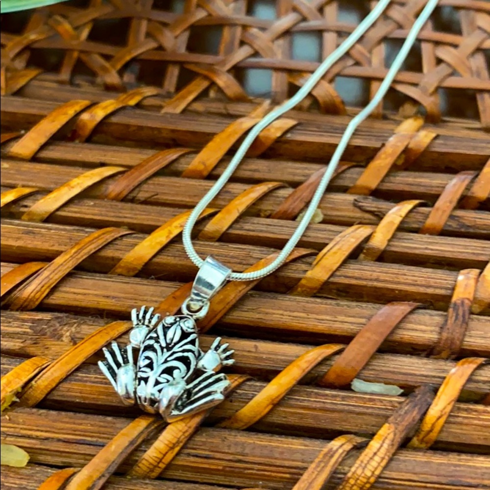 Sterling silver frog and chain moveable parts on frog